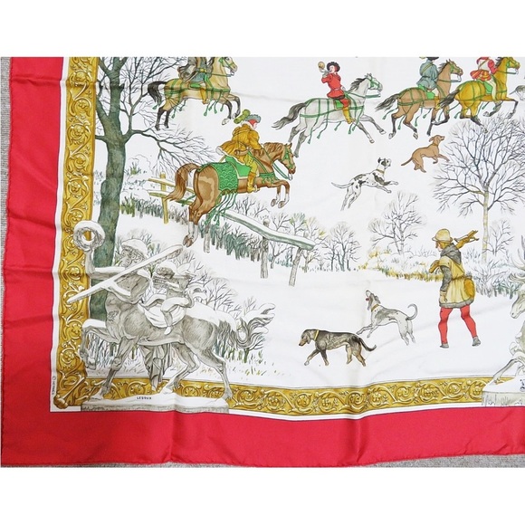 Hermes Red and Gold Equestrian Scarf - Picture 6 of 11